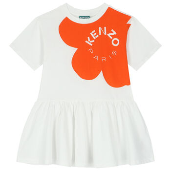 Girls White Boke Flower Dress